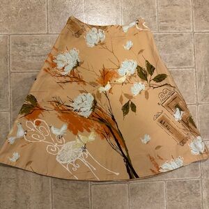 Odille Anthropologie preppy bird skirt size 2 peachy orange